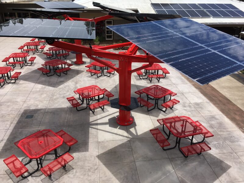 Custom Design Solar Trees covert the eating area at Hawaii Prep Academy