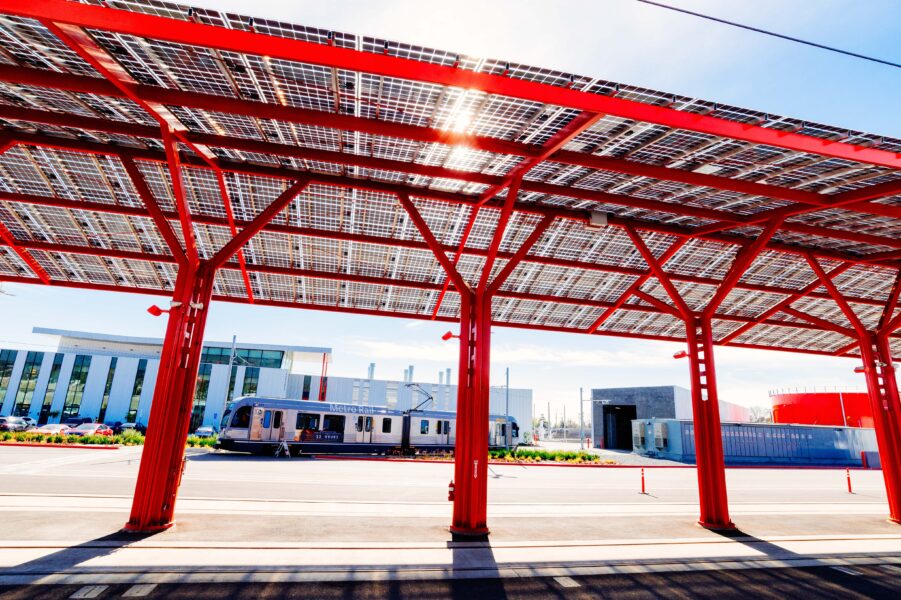 Solar Powered Canopy provides shade and clean energy on the train platform for the Metro Gold Line