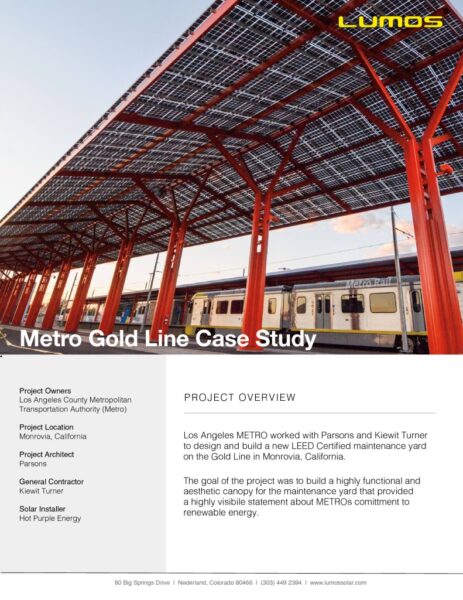 Lumos Solar Case Study on Metro Gold Line Transit Center Solar Canopy. 