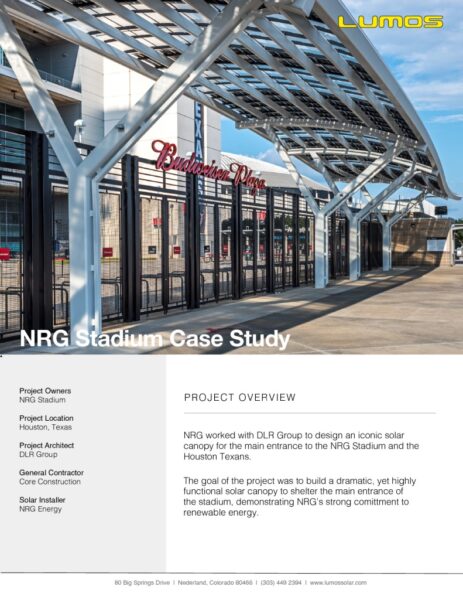 Lumos Solar Case Study on NRG Stadium Solar Canopy and Solar Walkway.