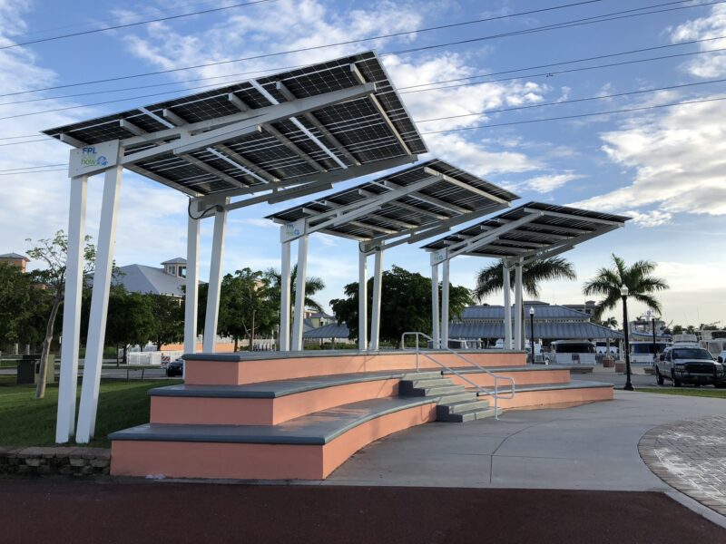 Solarscapes LSX Solar Module System provides shade and solar power near the children's playground in Laishley Park
