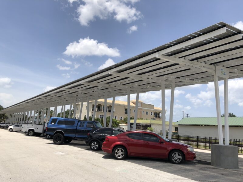 Solar Carport Structure in parking lot of Kiwanis Youth Park in Florida.