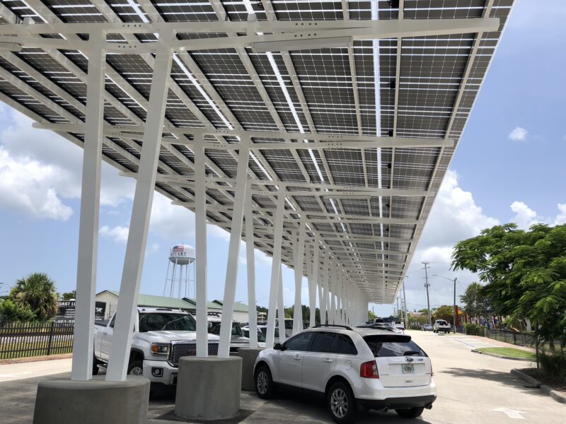 Solar Carport in parking lot of Kiwanis Youth Park in Florida.