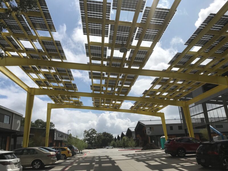 Architectural Solar canopy parking structure covers the Springdale General Artist Space