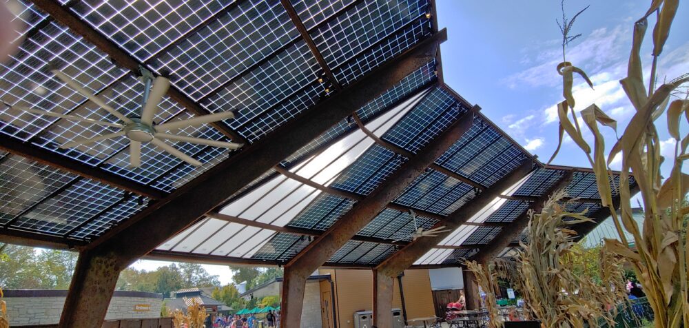 GSX Bifacial Solar Panel Canopy covers the eating area at the St Louis Zoo in Missouri.
