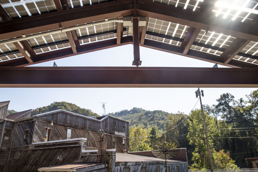 Solar Canopy structure provides shade and solar power for this Community Space