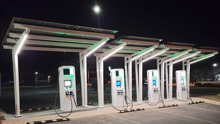 Lumos Solar EV charging stations still work at night!