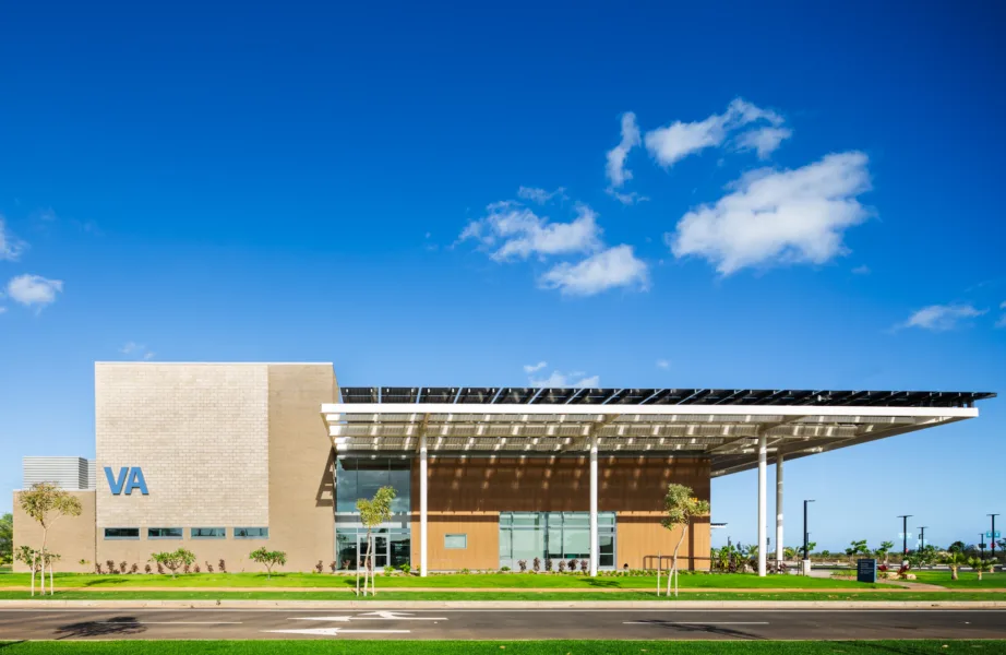 Beautiful solar walkway along the side of Veterans Affairs Clinic in Hawaii